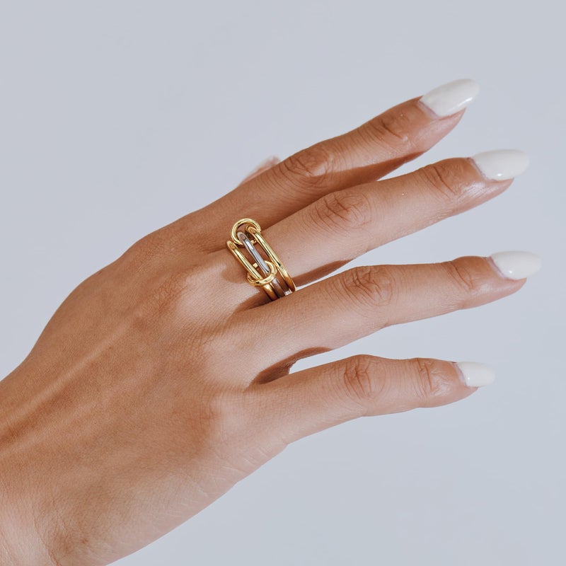 AllenCOCO 14K Gold Plated Stackable Rings, 3 Ring Set â€“ Gold & Silver, Band Ring for Women Statement Size 7 - Image 5