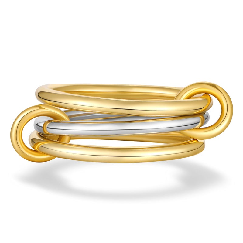 AllenCOCO 14K Gold Plated Stackable Rings, 3 Ring Set â€“ Gold & Silver, Band Ring for Women Statement Size 7 - Image 1