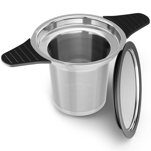 Reinmoson Large Tea Strainers  Filters for Loose Tea Single Cup 304 Stainless Steel and Food Grade Silicone Extra Fine Mesh Tea Infusers for Loose Tea