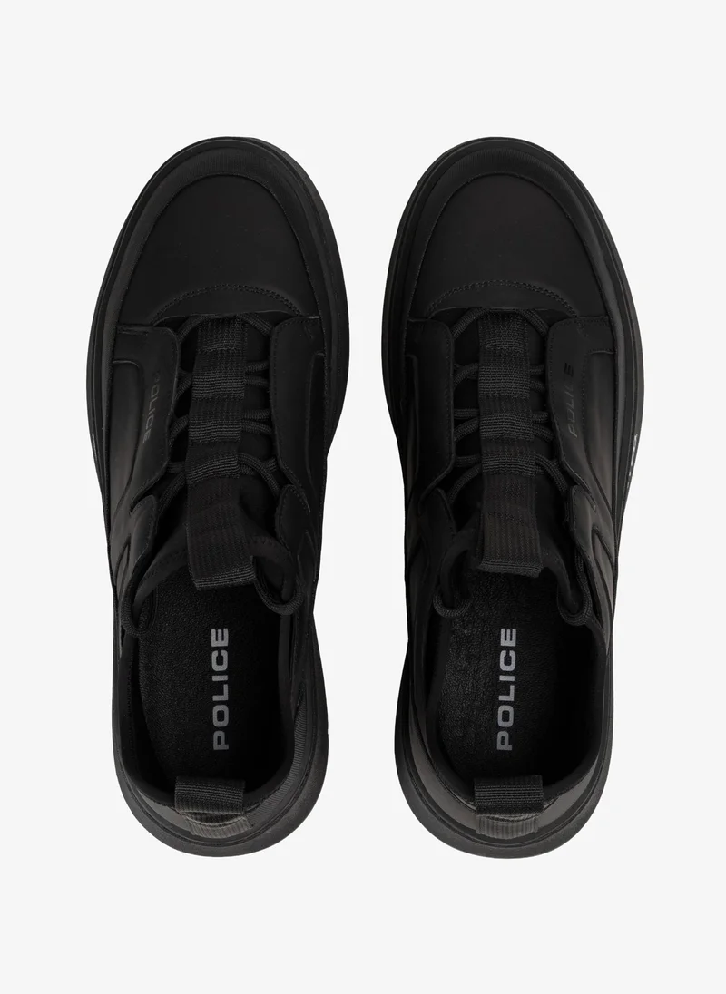 بوليس Police Men's High-Top Platform Sneakers with Sock-Like Fit, Genuine Leather, Elevated Platform Sole & Techwear-Inspired Design – Black