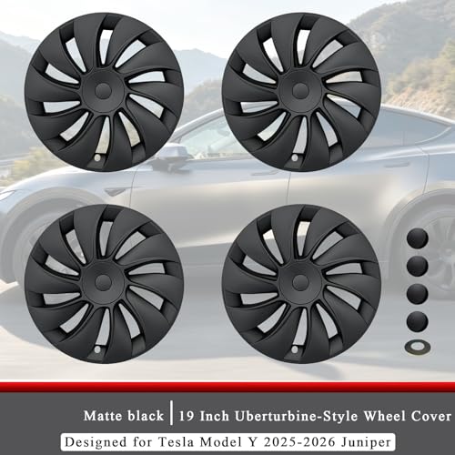 KAVANIC 4PCS Hubcaps Fits for Tesla Model Y Juniper 2025 2026 (RWD/AWD), Aerodynamic Design, for Model Y Juniper Wheel Covers 19inch for 19" Crossflow Wheels Easy Snap-On Installation, Matte Black - Image 2