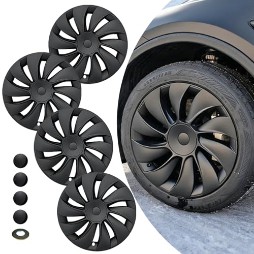 KAVANIC 4PCS Hubcaps Fits for Tesla Model Y Juniper 2025 2026 (RWD/AWD), Aerodynamic Design, for Model Y Juniper Wheel Covers 19inch for 19" Crossflow Wheels Easy Snap-On Installation, Matte Black - Image 1