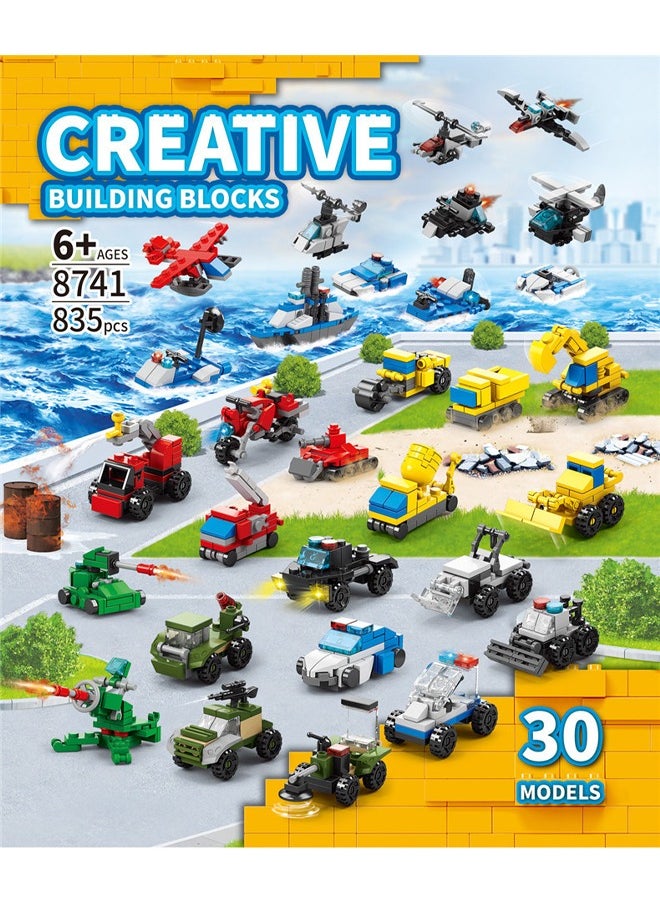 LELE BROTHER 835PCS - 30 Models Building Brick Sets, Fire Truck Building Set - City Police Car Building Toys - Engineering Cars Building Brick Sets - Car Army Tank Toys, 3D Boys and Girls Mini Building Toys for Party Favors, Kids Prizes  - Image 2