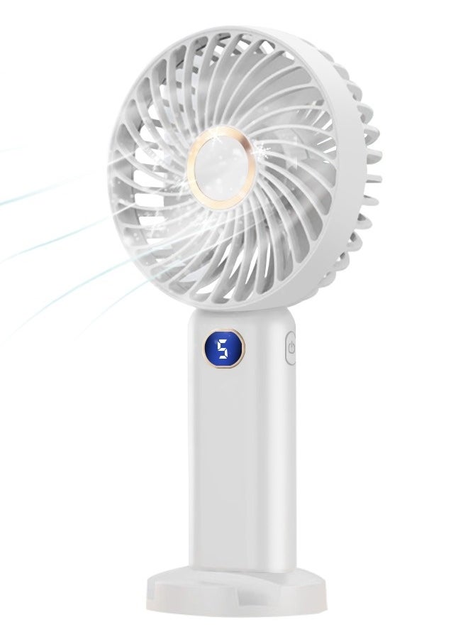 Generic - Portable Handheld Mini Fan with LED Display,  Desk Fan Rechargeable High Speed  5 Gear Personal Fan for Travel or Office(White) - Image 1