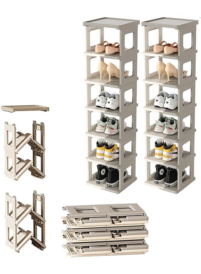 Foldable Shoe Rack, 7 Tier Plastic Shoes Cabinet, Free Standing Entryway Stackable Tower Shelf, Multi-Function Shoes Organizer, Boots Storage Shelf Modern House Furniture Home Office Stands(2pcs) - Image 1