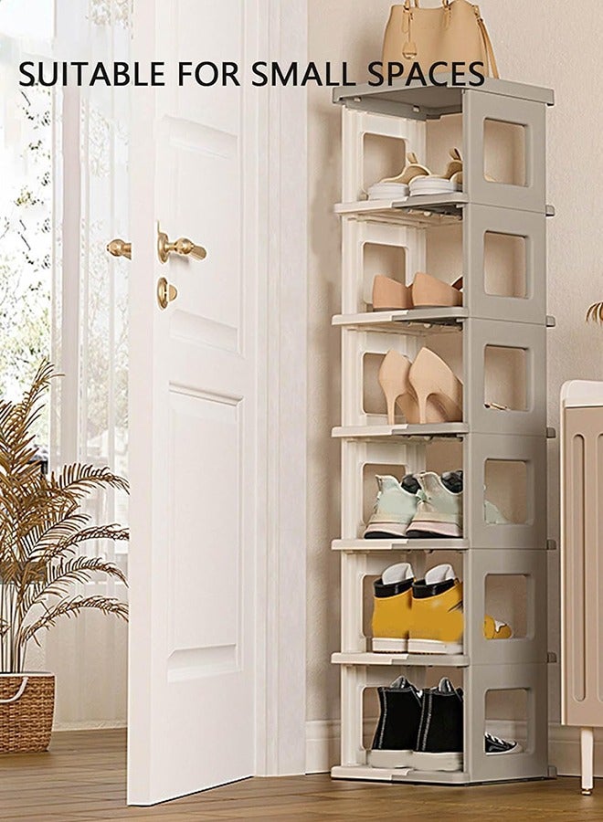 Foldable Shoe Rack, 7 Tier Plastic Shoes Cabinet, Free Standing Entryway Stackable Tower Shelf, Multi-Function Shoes Organizer, Boots Storage Shelf Modern House Furniture Home Office Stands(2pcs) - Image 3