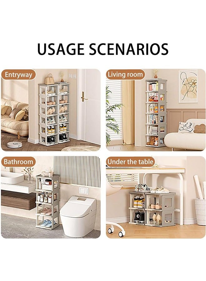 Foldable Shoe Rack, 7 Tier Plastic Shoes Cabinet, Free Standing Entryway Stackable Tower Shelf, Multi-Function Shoes Organizer, Boots Storage Shelf Modern House Furniture Home Office Stands(2pcs) - Image 5