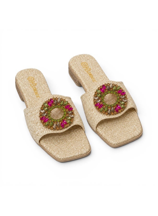 LIFESTYLISH slippers Canvas flat With a round, studded accessory SL-233 - Burlap - Image 3