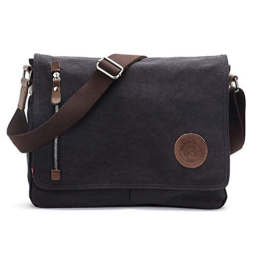 AUGUR Messenger Bag,Casual Shoulder Sling Bag Canvas Satchel Bag Crossbody Bags for Men Women Work Office Laptop Bag fit 13 inch - Black - Image 1