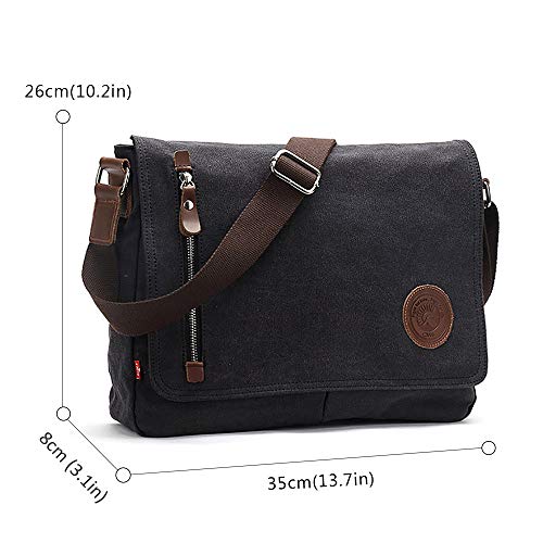 AUGUR Messenger Bag,Casual Shoulder Sling Bag Canvas Satchel Bag Crossbody Bags for Men Women Work Office Laptop Bag fit 13 inch - Black - Image 2