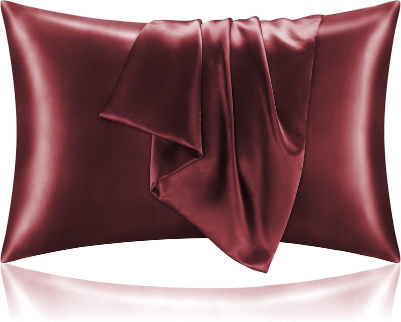 BEDELITE Satin Pillowcase for Hair and Skin, Super Soft and Cooling Similar to Silk Pillow Cases 2 Pack with Envelope Closure, Gift for Women Men(20"x36" King Size, Burgundy) - Image 1