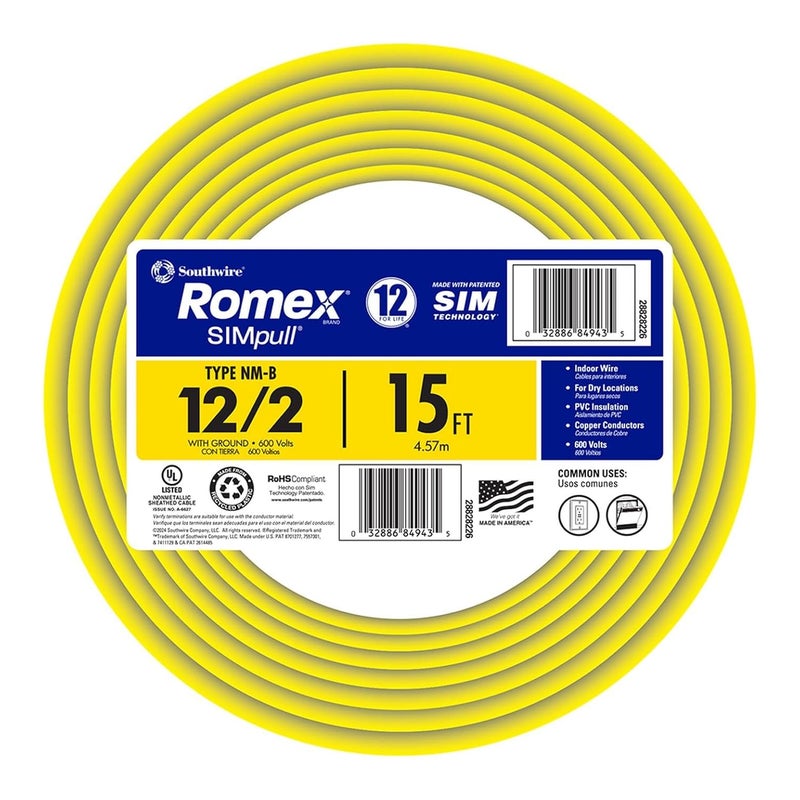 Southwire 28828226 12/2 15' NM-B Wire with Ground - Image 2