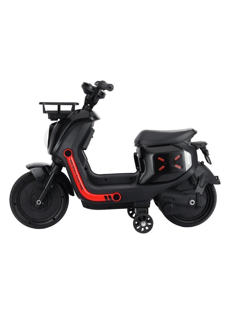BABY PLUS BABY PLUS Electric Ride-On Scooter for Kids – Stylish Rechargeable Motorcycle Toy with Lights, Music, Safety Belt & Storage Basket – Ages 3-8, 25kg Max Load , Black  - Image 2