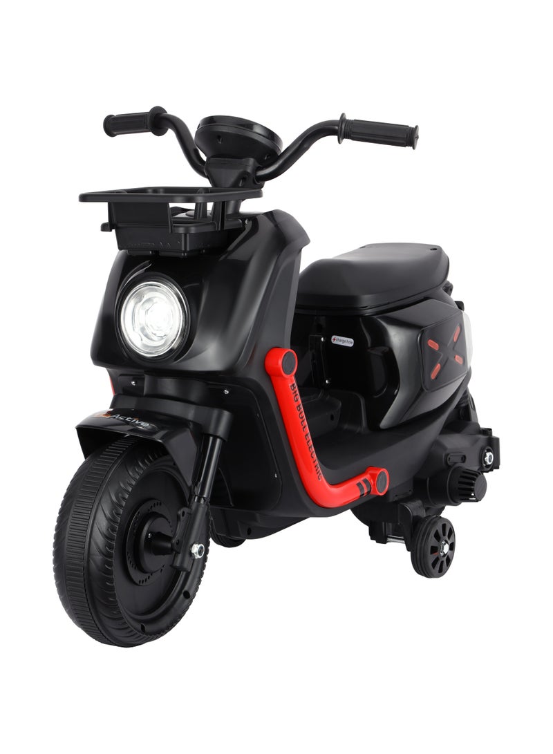 BABY PLUS BABY PLUS Electric Ride-On Scooter for Kids – Stylish Rechargeable Motorcycle Toy with Lights, Music, Safety Belt & Storage Basket – Ages 3-8, 25kg Max Load , Black  - Image 1