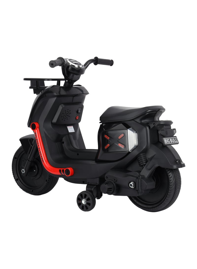 BABY PLUS BABY PLUS Electric Ride-On Scooter for Kids – Stylish Rechargeable Motorcycle Toy with Lights, Music, Safety Belt & Storage Basket – Ages 3-8, 25kg Max Load , Black  - Image 3