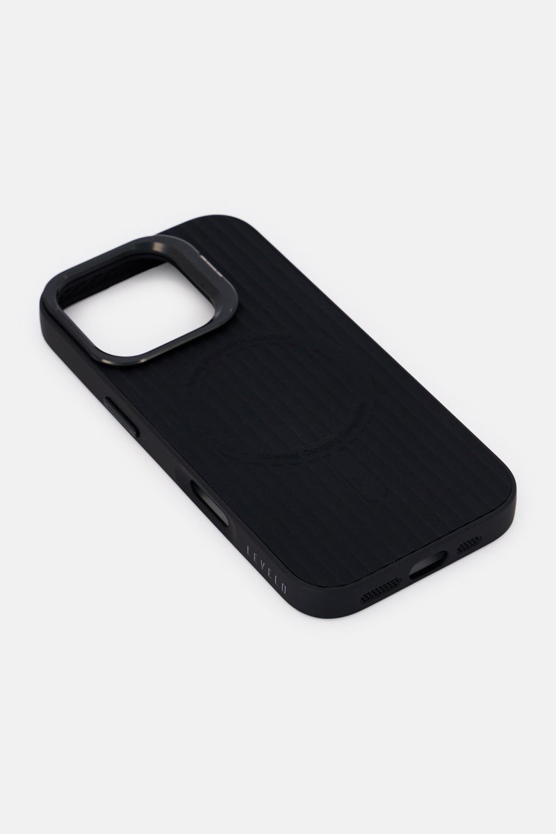 LEVELO iPhone 16 pro Livia Silicone Protective Case With Camera Ring Stand, Black - Image 4