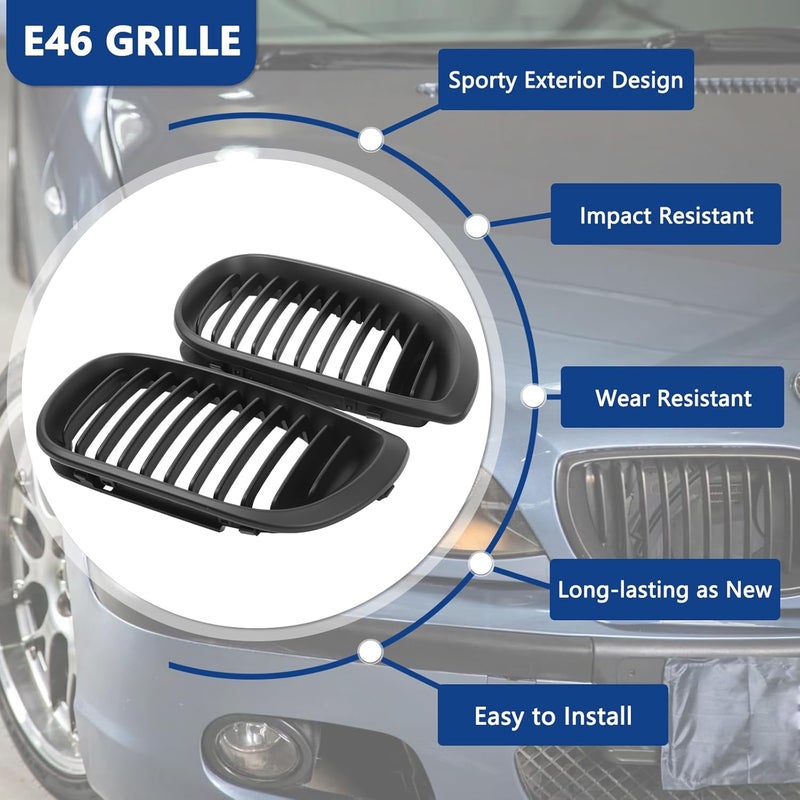 DEKEWEI E46 Black Kidney Grille for BMW 3 Series 2002-2005 E46 4-Door - Image 3