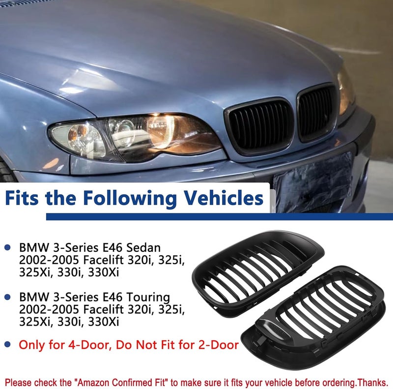 DEKEWEI E46 Black Kidney Grille for BMW 3 Series 2002-2005 E46 4-Door - Image 4