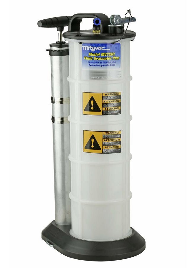 Mityvac 7201 Manual Fluid Evacuator Plus with 2.3 Gallon Reservoir; Evacuates or Dispenses Fluids with Push Button; Evacuate Through The Dipstick Tube, White - Image 1