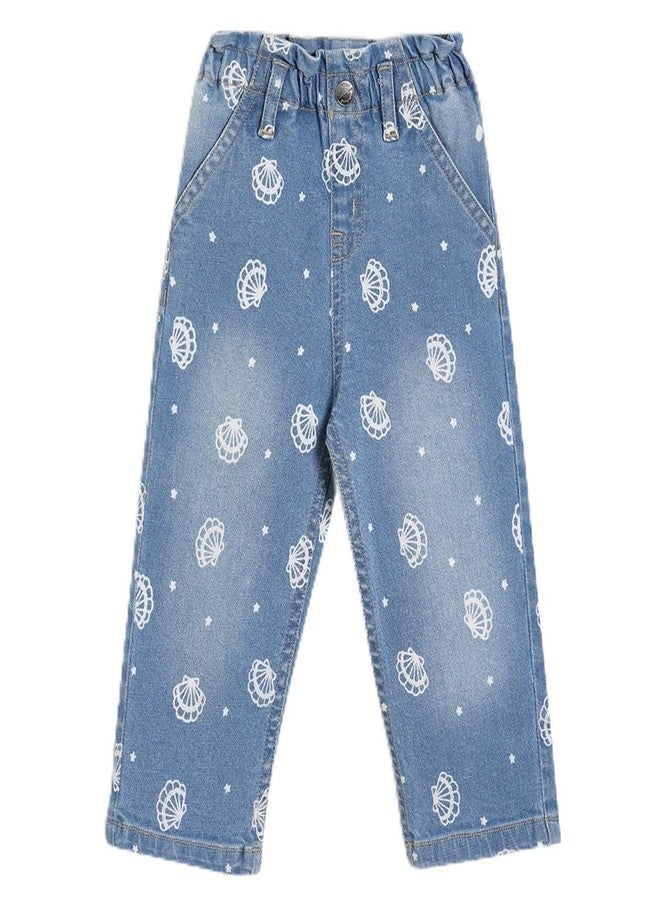 miniklub Cotton Shell Embroidered Denim Pant,Pack of 1, Blue (9-12M) - Image 1