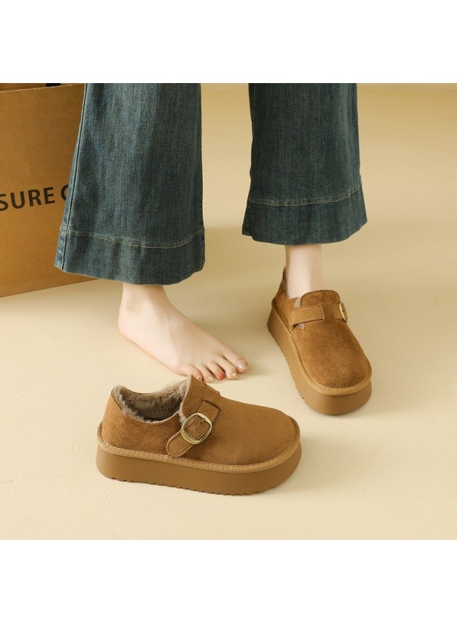 Thick-soled Fleece Birkenstock Shoes Women's   Winter Warm Bean Cotton Shoes Outdoor Wear Furry Snow Boots