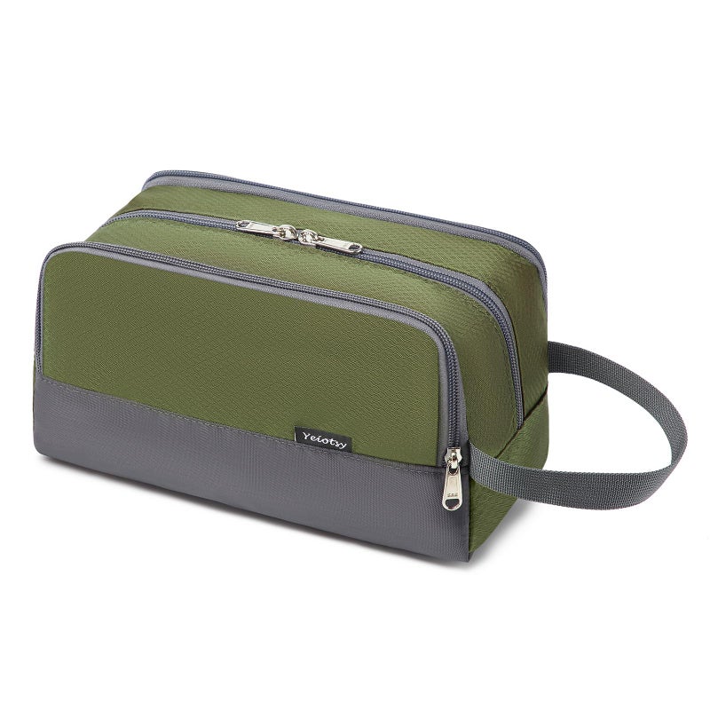 Yeiotsy Travel Toiletry Bag for Men  Ultrathin Dopp Kit with Mesh Pockets Compact Shaving Organizer for GymCampingHiking Army Green