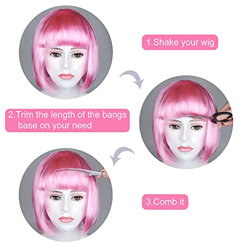 MIAHART Pink Short Bob Wig and Sunglass Set, Neon Colored Wigs Costume Colorful Cosplay Wigs Daily Party Hairpieces for Bachelorette Glow in The Dark Neon Party Favors Halloween Decorations Supplies - Image 2