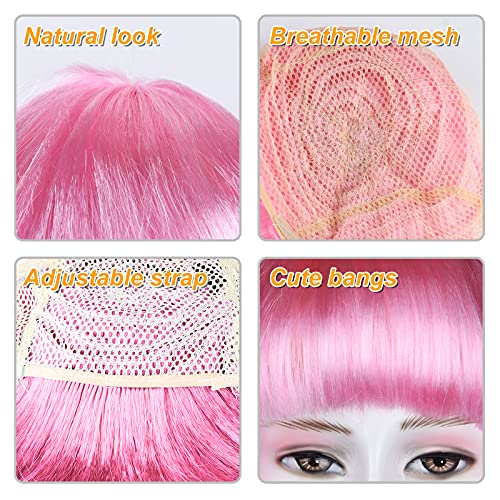 MIAHART Pink Short Bob Wig and Sunglass Set, Neon Colored Wigs Costume Colorful Cosplay Wigs Daily Party Hairpieces for Bachelorette Glow in The Dark Neon Party Favors Halloween Decorations Supplies - Image 3