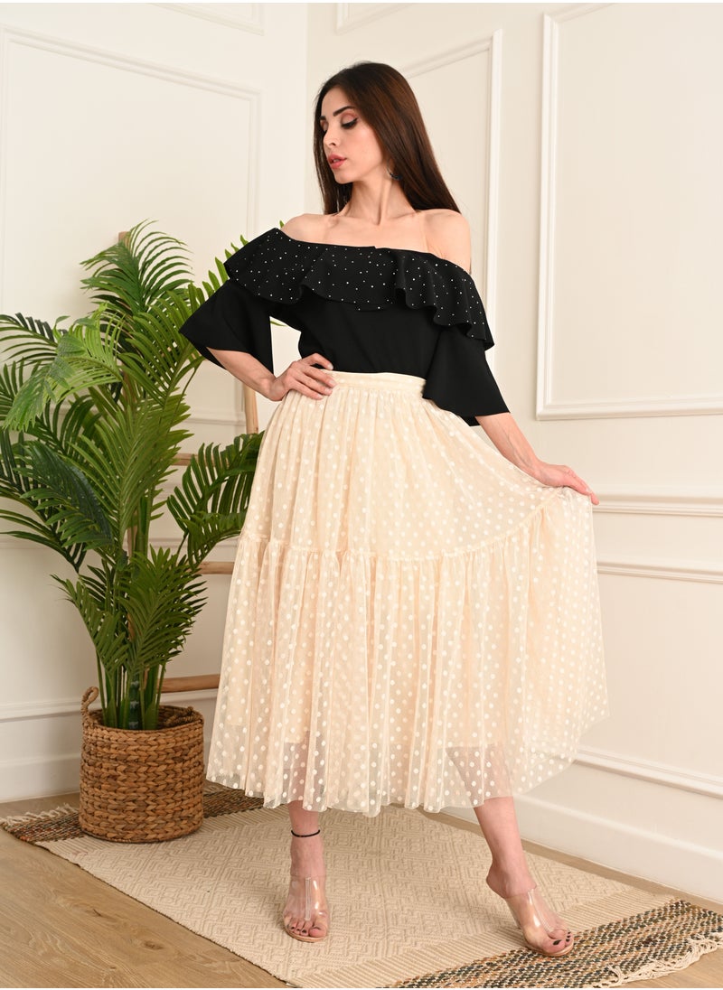 FULL JOY Two-piece set, black blouse and white tulle skirt  - Image 1