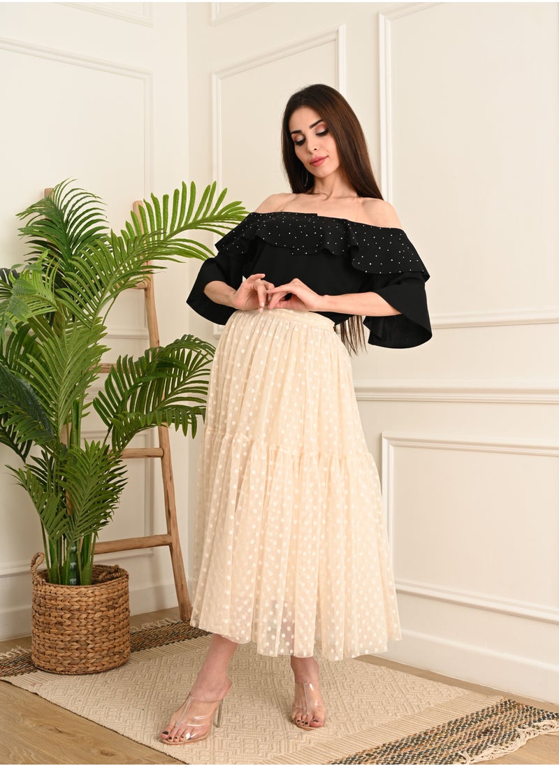 FULL JOY Two-piece set, black blouse and white tulle skirt  - Image 3