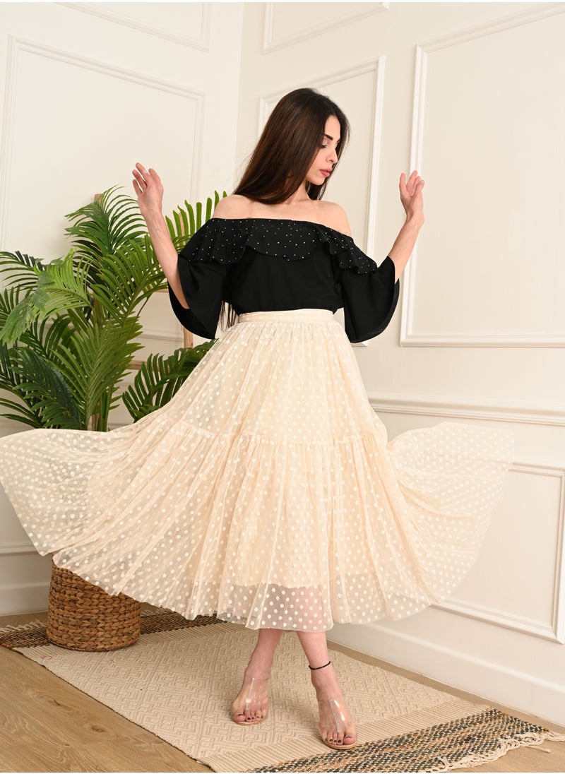 FULL JOY Two-piece set, black blouse and white tulle skirt  - Image 2