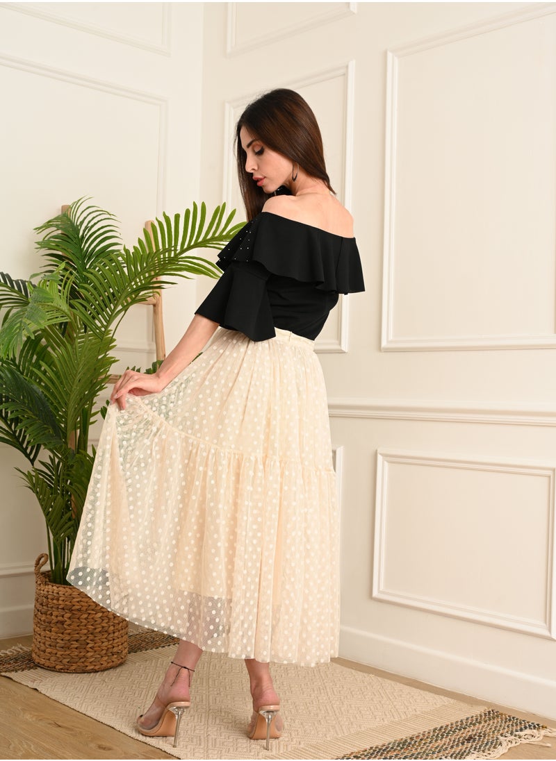 FULL JOY Two-piece set, black blouse and white tulle skirt  - Image 4