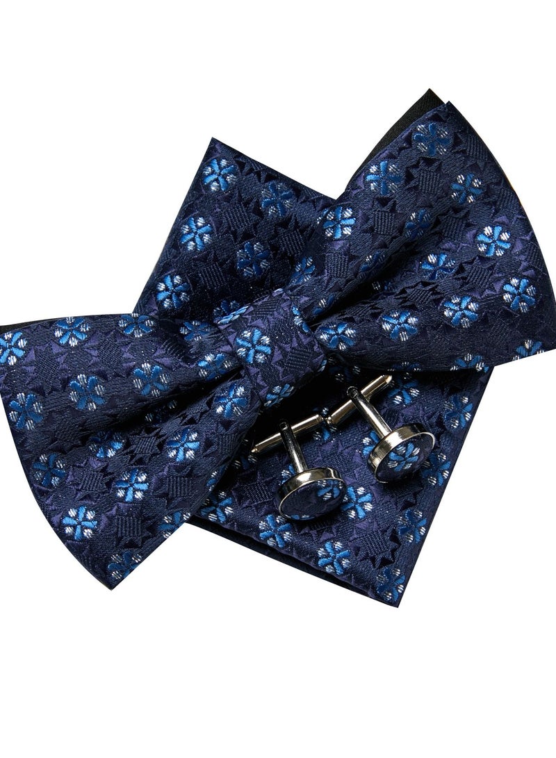 Fashionable Patterned Bow Tie Three-Piece Set Blue
