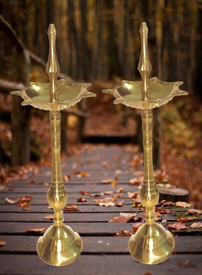 SOLINO Brass Traditional Kerala Brass Oil/Ghee Diya, Deepak, Lamp Designer Long Diyas for Home, Pooja Room, Pancharti Panchmukhi Pital Diya for Puja, Decoration, Aarti, Diwali.Gold Color Pack of (2) - Image 3