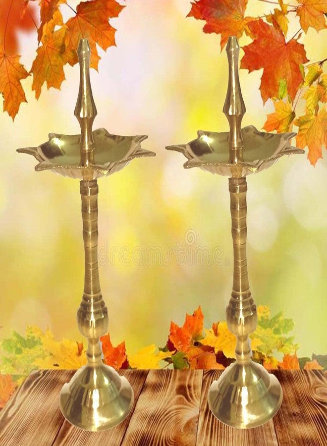 SOLINO Brass Traditional Kerala Brass Oil/Ghee Diya, Deepak, Lamp Designer Long Diyas for Home, Pooja Room, Pancharti Panchmukhi Pital Diya for Puja, Decoration, Aarti, Diwali.Gold Color Pack of (2) - Image 2