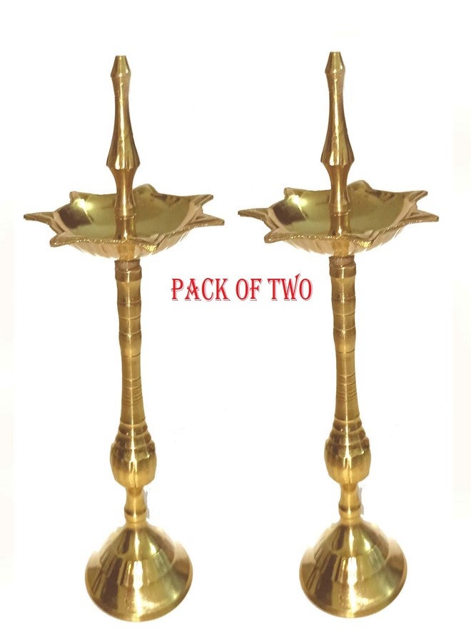 SOLINO Brass Traditional Kerala Brass Oil/Ghee Diya, Deepak, Lamp Designer Long Diyas for Home, Pooja Room, Pancharti Panchmukhi Pital Diya for Puja, Decoration, Aarti, Diwali.Gold Color Pack of (2) - Image 4
