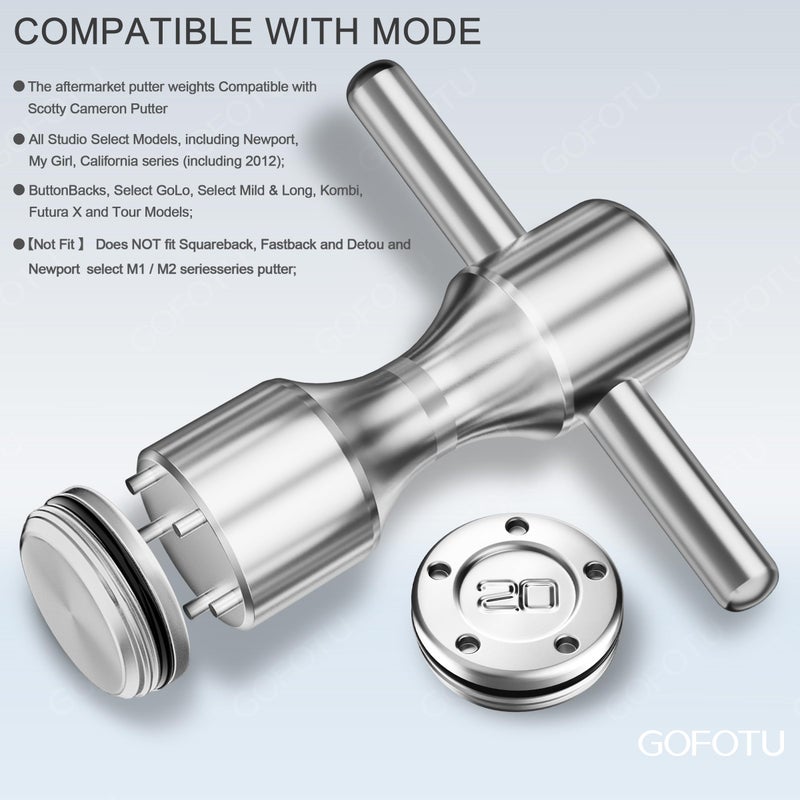 Gofotu Golf Weight 2pcs 5g/10g/15g/20g/25g/30g/35g/40g/45g Golf Weights Wrench Kit Compatible with Titleist Scotty Cameron Putter Newport (2pcs 20g+Wrench) - Image 3