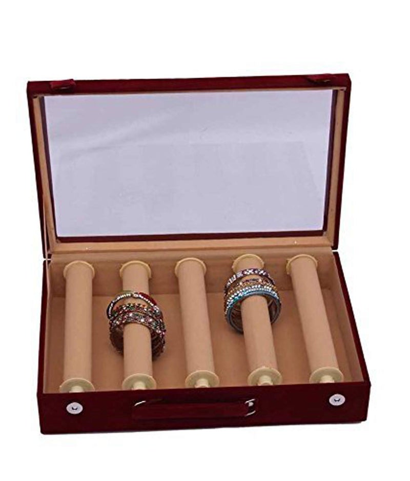 Kuber Industries Kuber Industries Wooden 1 Piece Five Rod Transparent Velvet Bangle Storage Box, Maroon - CTKTC22805  - Image 2