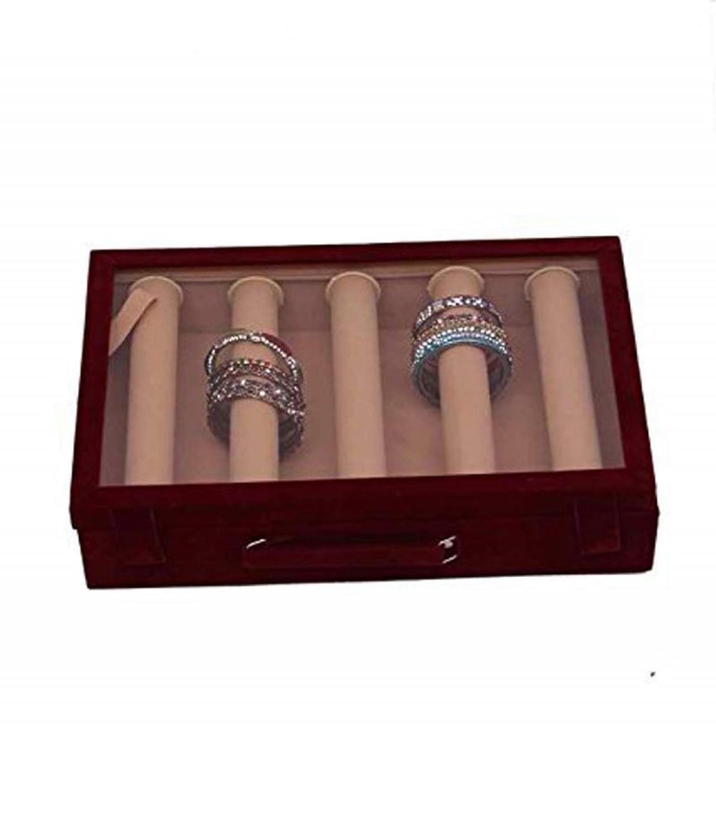 Kuber Industries Kuber Industries Wooden 1 Piece Five Rod Transparent Velvet Bangle Storage Box, Maroon - CTKTC22805  - Image 1