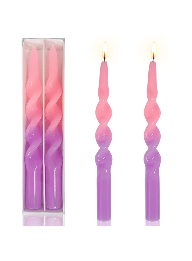 LAMAY Candlesticks Colored Candle Sticks - Set of 2 Twisted Taper Candles Long Spiral Taperd Candles 9.5 Inch Tall for Home Holiday Wedding Women Gifts(PinkPurple) - Image 1