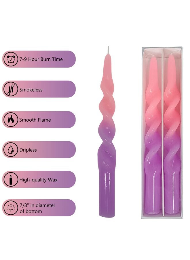 LAMAY Candlesticks Colored Candle Sticks - Set of 2 Twisted Taper Candles Long Spiral Taperd Candles 9.5 Inch Tall for Home Holiday Wedding Women Gifts(PinkPurple) - Image 4