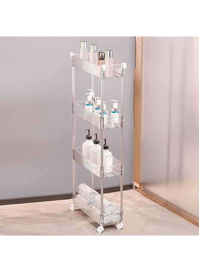 إيروريكس عربة تخزين متعددة الوظائف من الأكريليك ذات 4 طبقات مع عجلات مع صواني شفافة وعربة تخزين متحركة ومنظم للمطبخ والحمام وغرفة المعيشة 14.6 بوصة عمق × 5.1 بوصة عرض × 35 بوصة ارتفاع - Image 1
