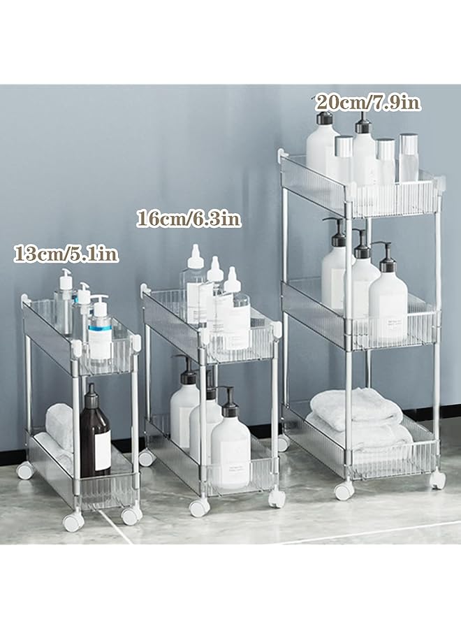 إيروريكس عربة تخزين متعددة الوظائف من الأكريليك ذات 4 طبقات مع عجلات مع صواني شفافة وعربة تخزين متحركة ومنظم للمطبخ والحمام وغرفة المعيشة 14.6 بوصة عمق × 5.1 بوصة عرض × 35 بوصة ارتفاع - Image 3