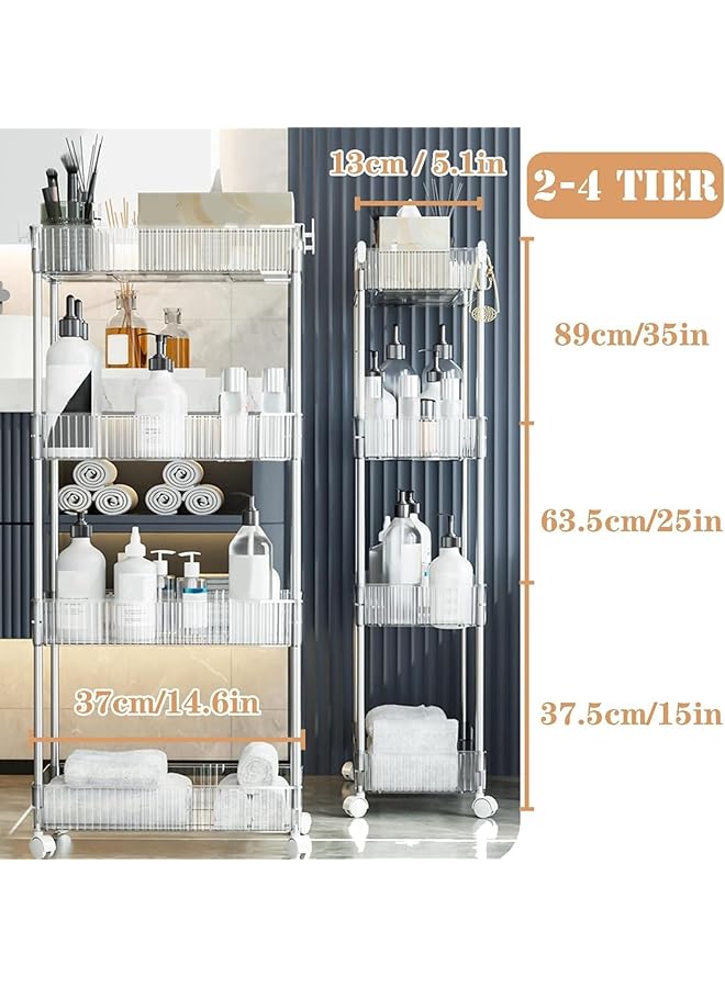 إيروريكس عربة تخزين متعددة الوظائف من الأكريليك ذات 4 طبقات مع عجلات مع صواني شفافة وعربة تخزين متحركة ومنظم للمطبخ والحمام وغرفة المعيشة 14.6 بوصة عمق × 5.1 بوصة عرض × 35 بوصة ارتفاع - Image 2