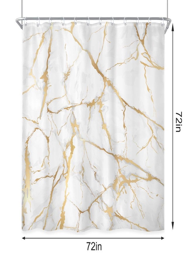 Newsely 4Pcs White and Gold Marble Shower Curtain Set With Non-Slip Rugs, Toilet Lid Cover and Bath Mat, Abstract Modern Crack Line Shower Curtain With 12 Hooks, Luxury Bath Curtain for Bathroom Decor - Image 5