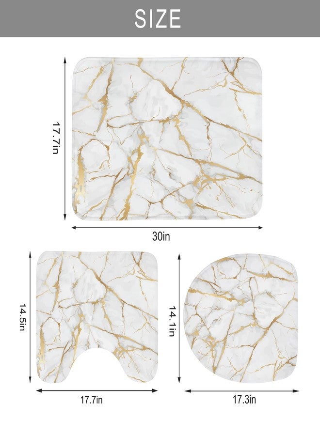 Newsely 4Pcs White and Gold Marble Shower Curtain Set With Non-Slip Rugs, Toilet Lid Cover and Bath Mat, Abstract Modern Crack Line Shower Curtain With 12 Hooks, Luxury Bath Curtain for Bathroom Decor - Image 4