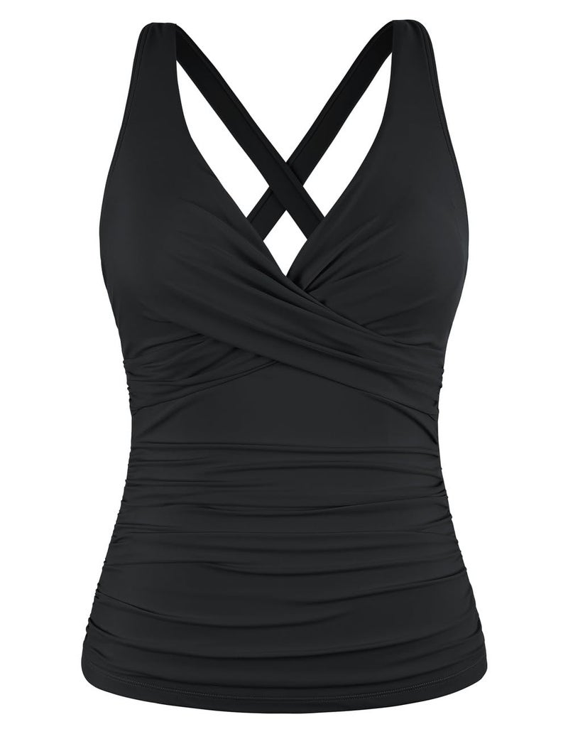 Hilor Women's Tankini Tops with Underwire Bra Support Front Criss Cross Swimsuit Black Underwire Tankini Bathing Suit Top 8 - Image 1