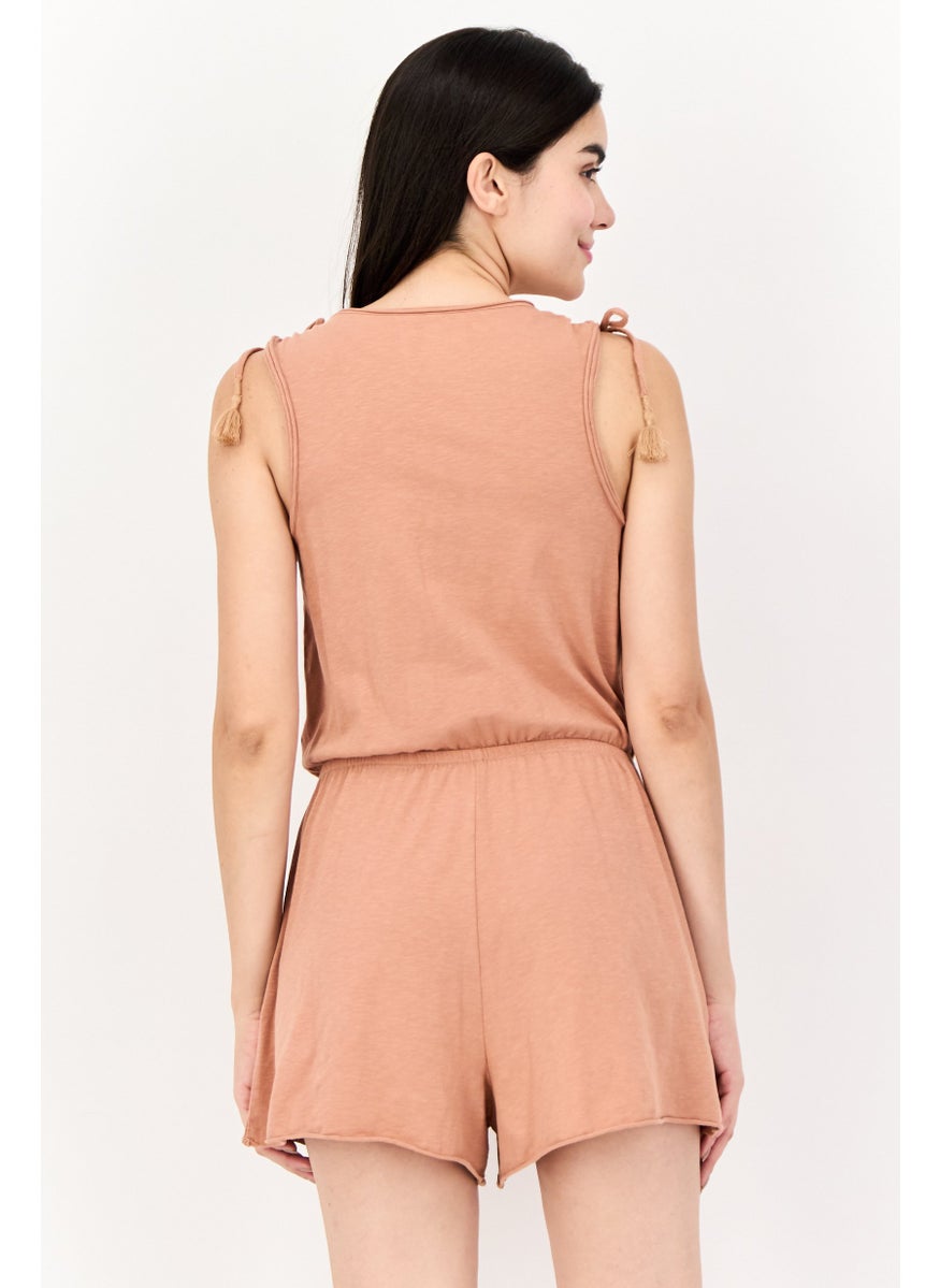 Aerie Women Solid Sleeveless Jumpsuits, Light Brown  - Image 3