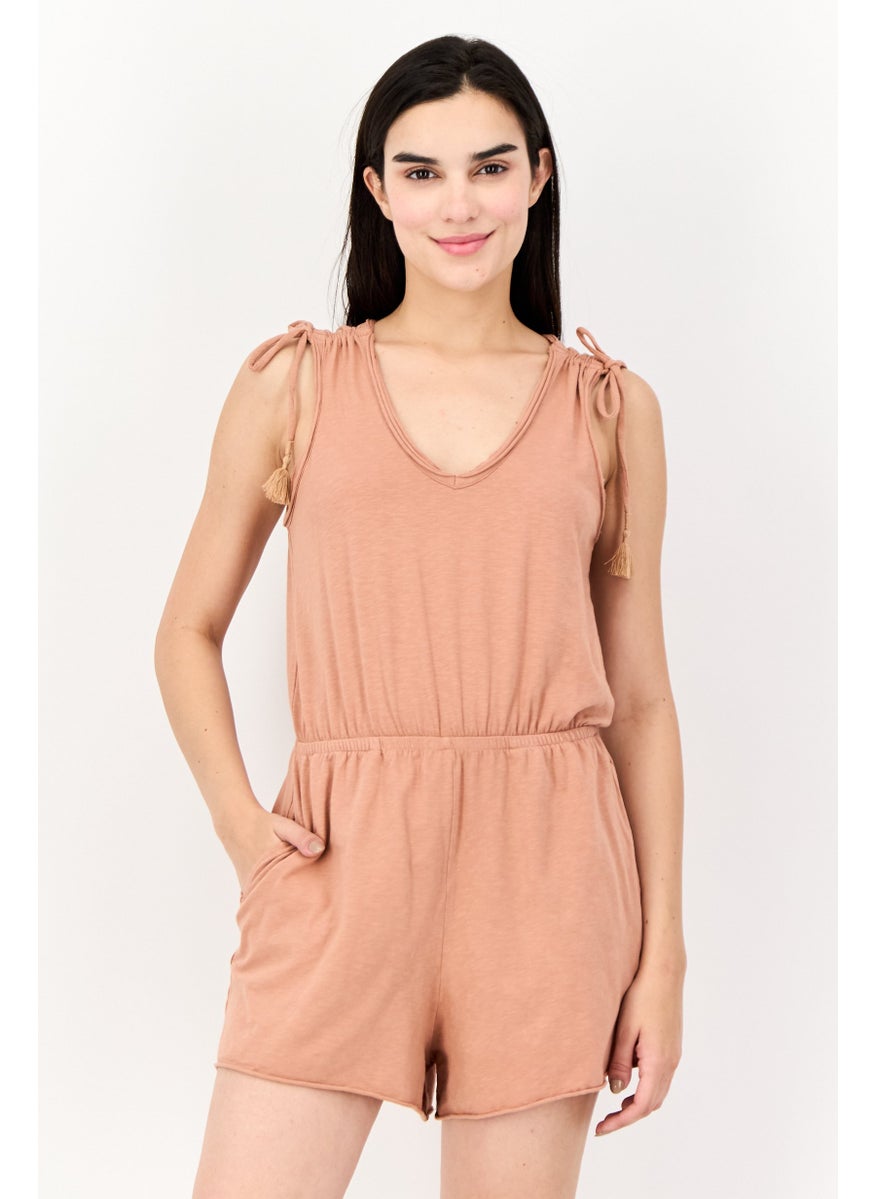 Aerie Women Solid Sleeveless Jumpsuits, Light Brown  - Image 1