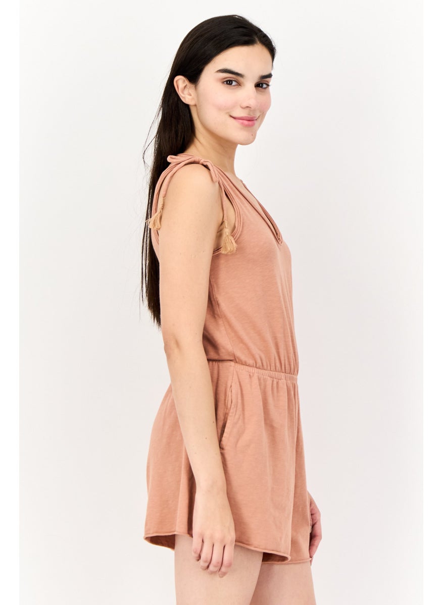 Aerie Women Solid Sleeveless Jumpsuits, Light Brown  - Image 4